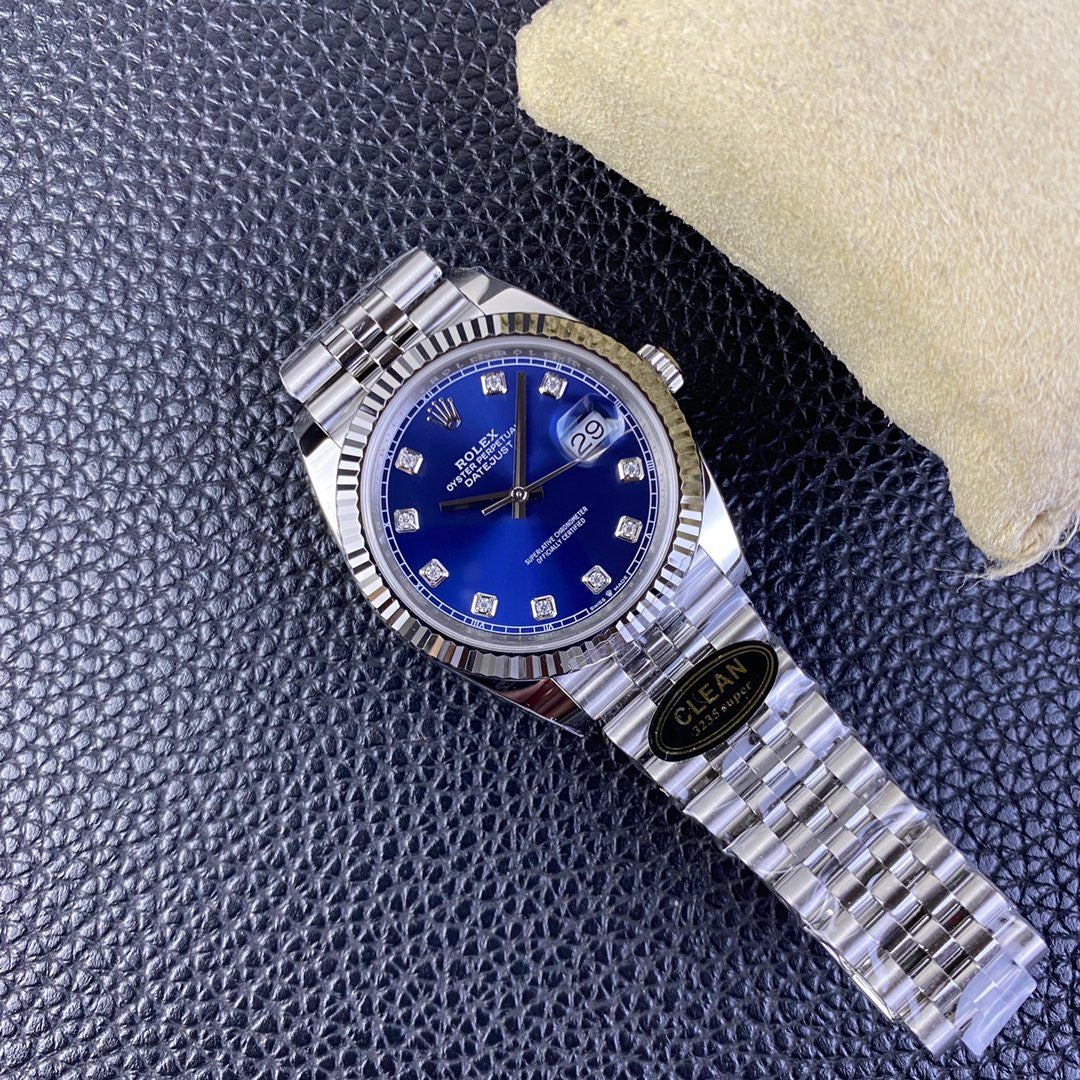 Rolex Date Just Blue Diamonds Dial Jubilee